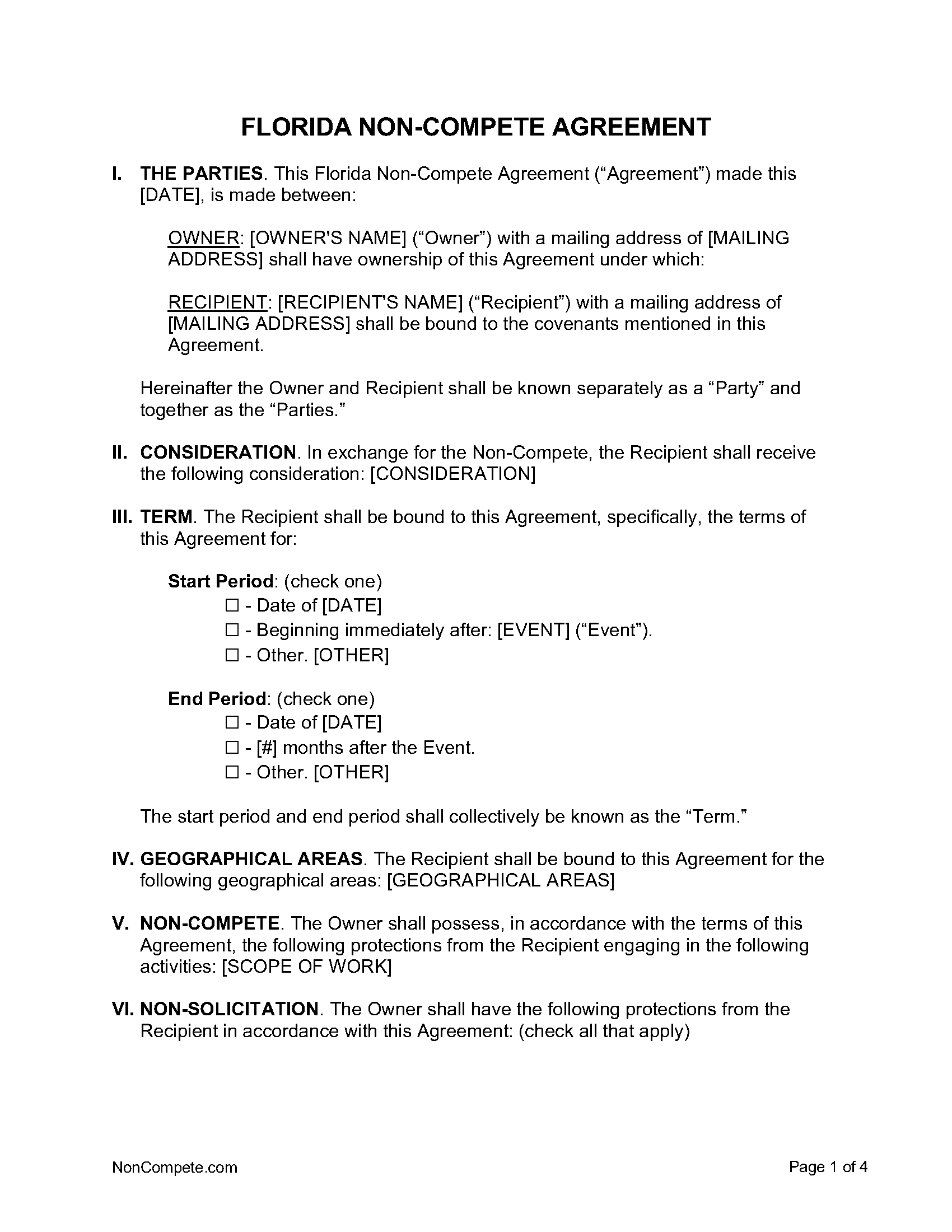 Free Florida Non Compete Agreement Laws Enforceability PDF WORD 