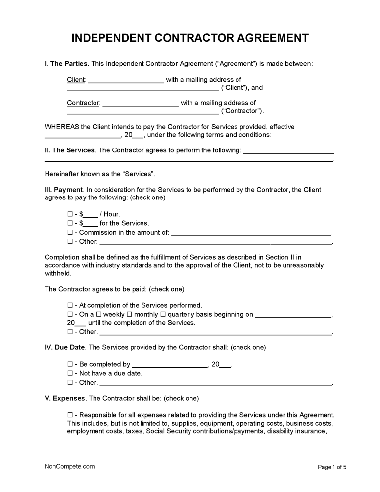 Free Contractor Non-Compete Agreement | PDF | WORD