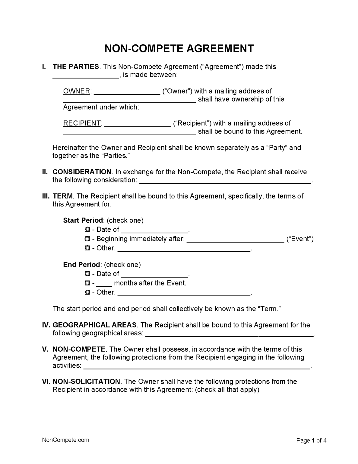 Free Non-Compete Agreement | PDF | WORD | RTF