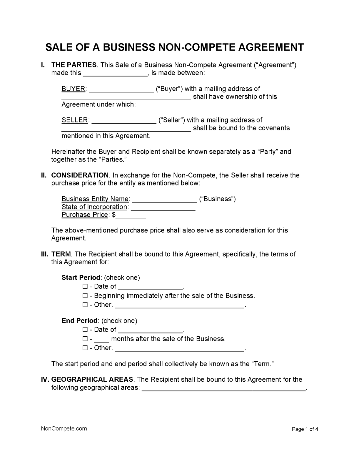 Free Non Compete Agreement PDF WORD RTF